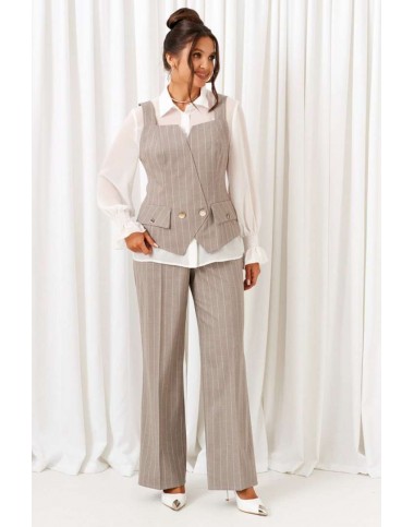 BEAUTIFUL-FREE 6417 полоска песочная Костюм брючный