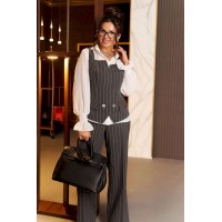 BEAUTIFUL-FREE 6417 полоска серая Костюм брючный