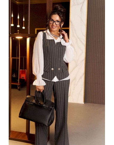 BEAUTIFUL-FREE 6417 полоска серая Костюм брючный