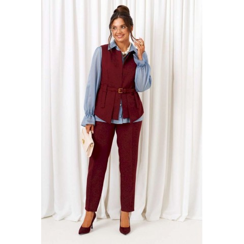 BEAUTIFUL-FREE 6440 марсала-голубой Костюм брючный